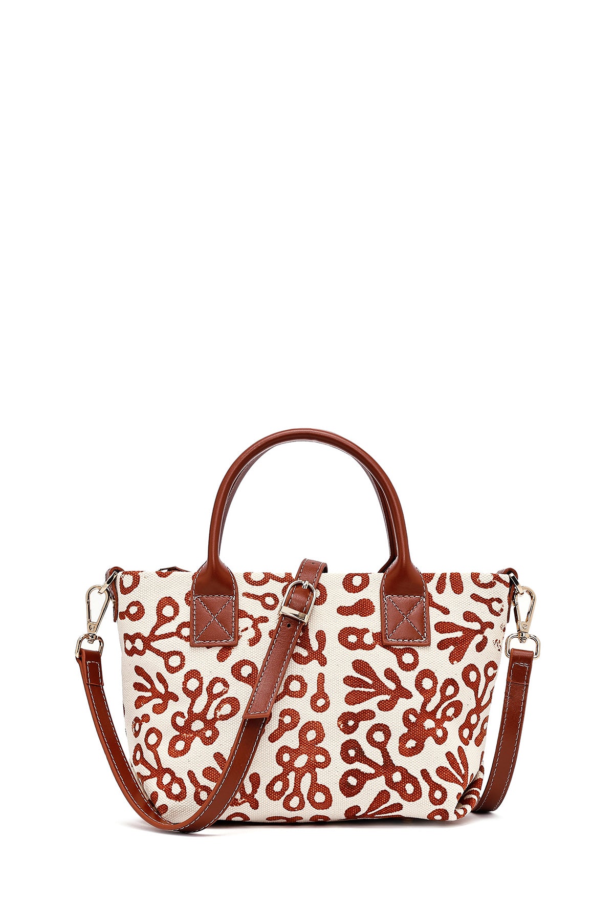 Kastamonu Stone Print Women's Brown Long Strap Patterned Fabric Mini Handbag 25SBD22506F | Derimod