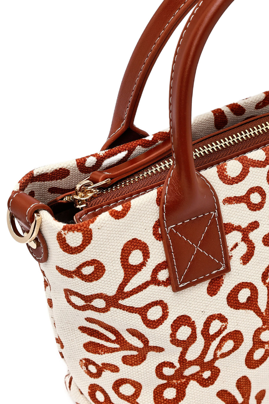 Kastamonu Stone Print Women's Brown Long Strap Patterned Fabric Mini Handbag