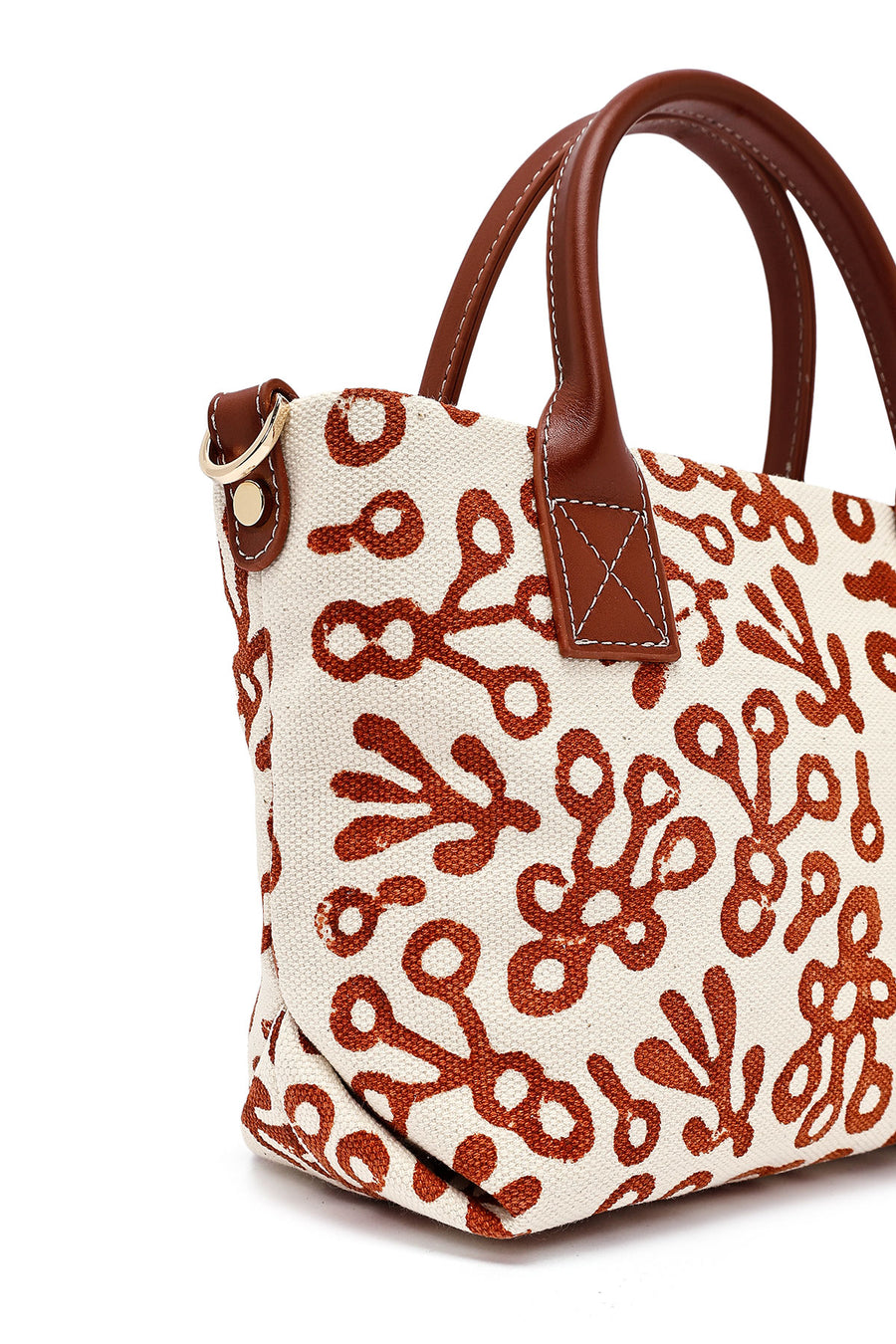 Kastamonu Stone Print Women's Brown Long Strap Patterned Fabric Mini Handbag