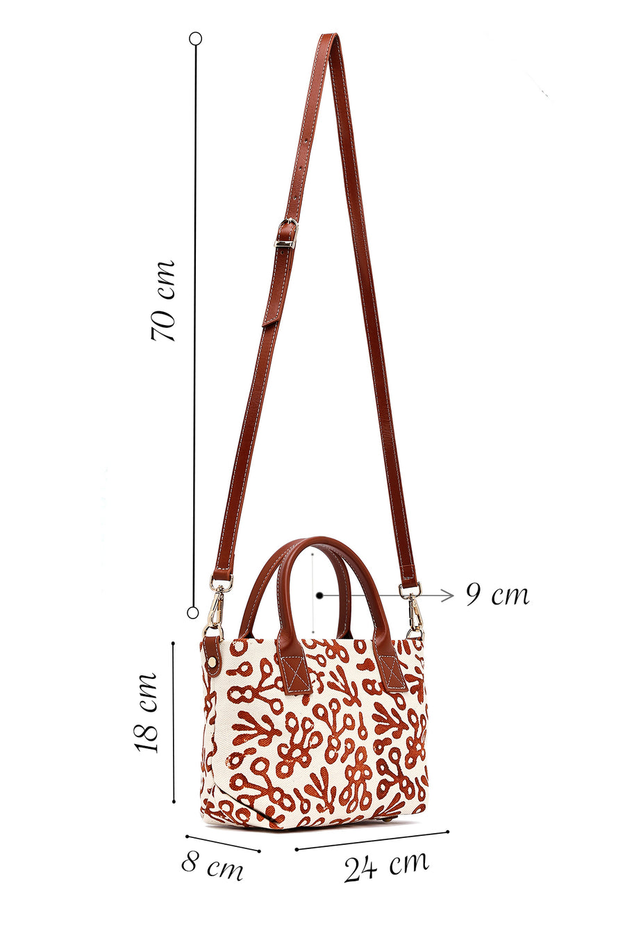 Kastamonu Stone Print Women's Brown Long Strap Patterned Fabric Mini Handbag