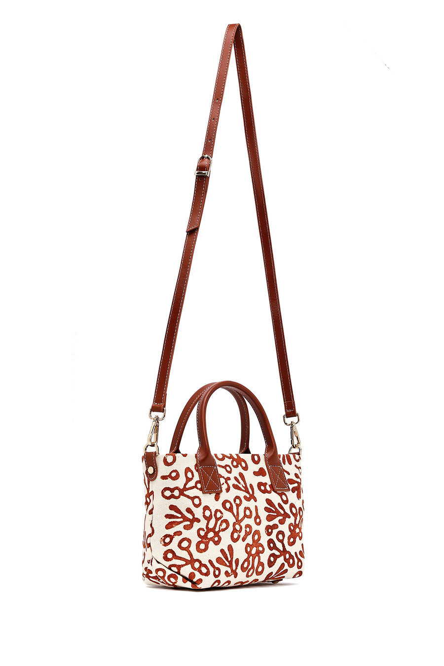 Kastamonu Stone Print Women's Brown Long Strap Patterned Fabric Mini Handbag
