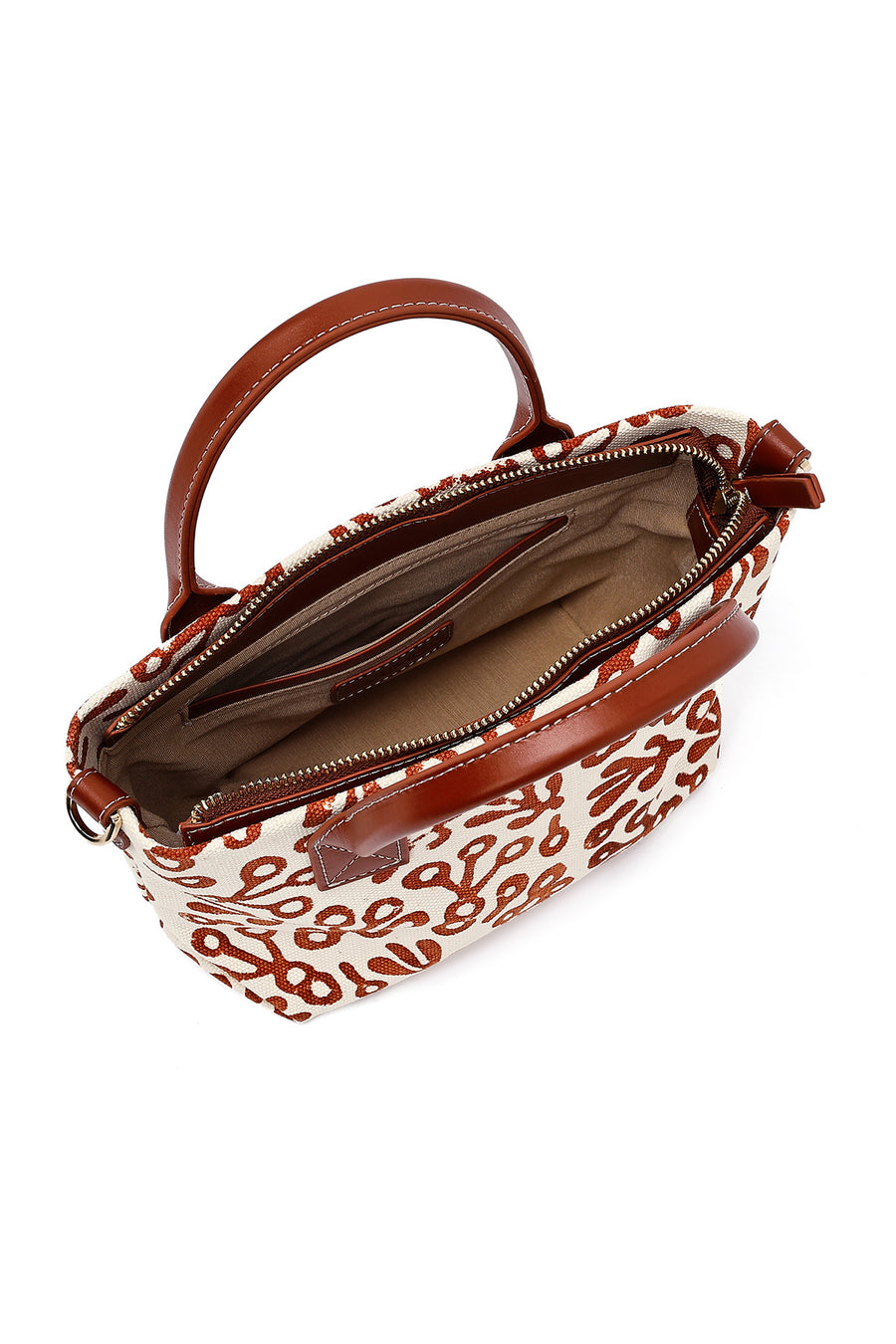 Kastamonu Stone Print Women's Brown Long Strap Patterned Fabric Mini Handbag