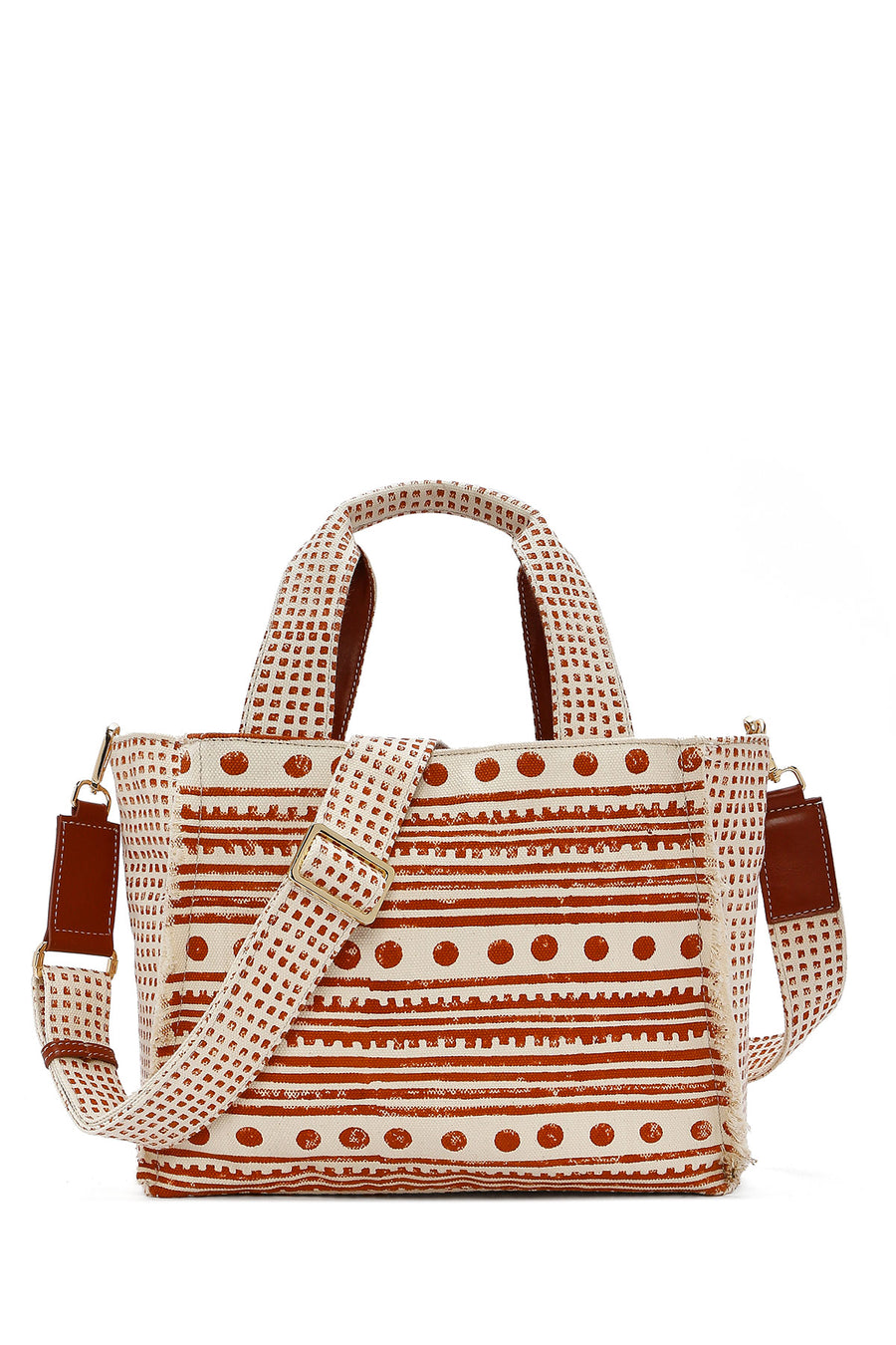 Kastamonu Stone Print Women's Brown Long Strap Patterned Handbag
