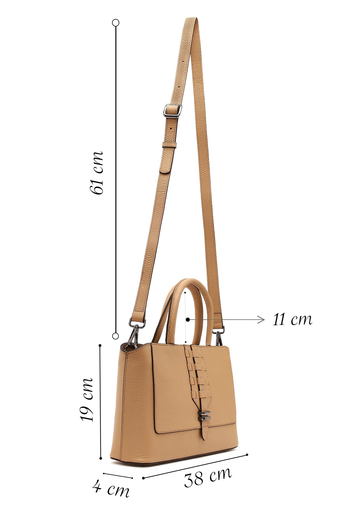 Kadın Bej Uzun Askılı Deri Kol Çantası