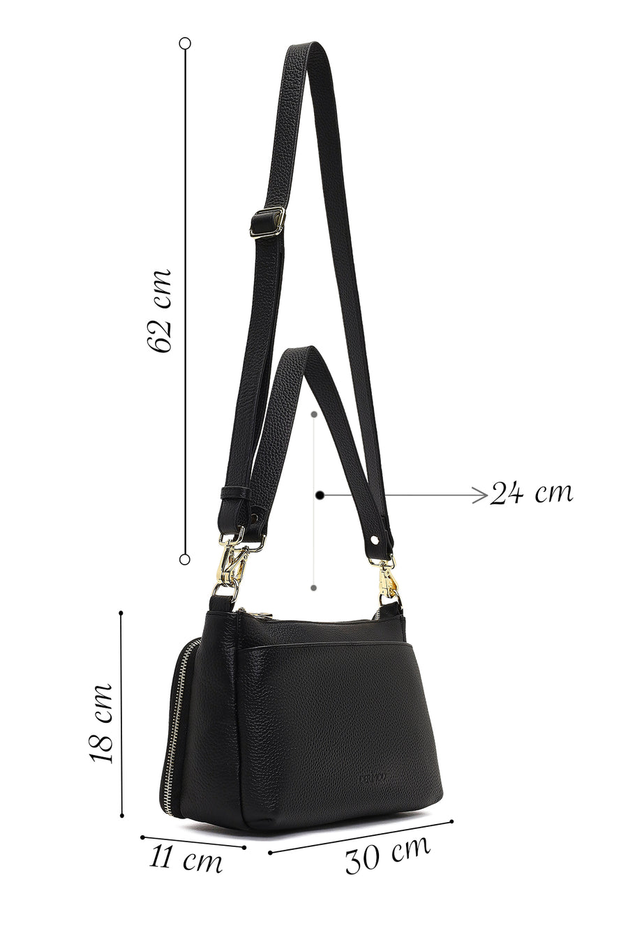 Women's Black Long Strap Leather Shoulder Bag