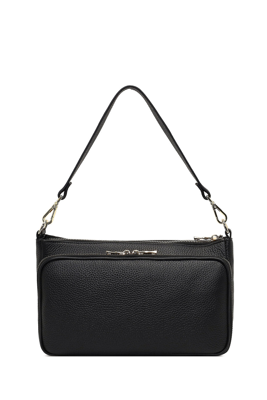 Women's Black Long Strap Leather Shoulder Bag