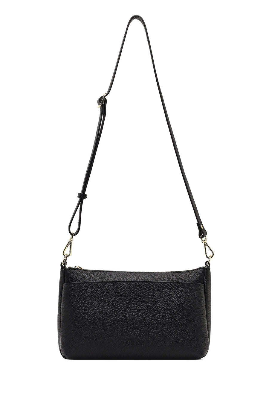 Women's Black Long Strap Leather Shoulder Bag