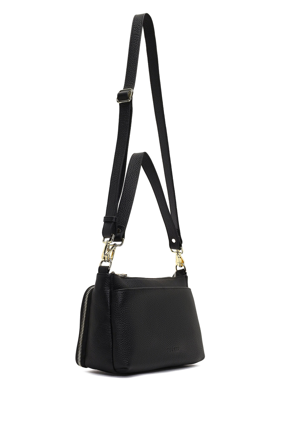 Women's Black Long Strap Leather Shoulder Bag