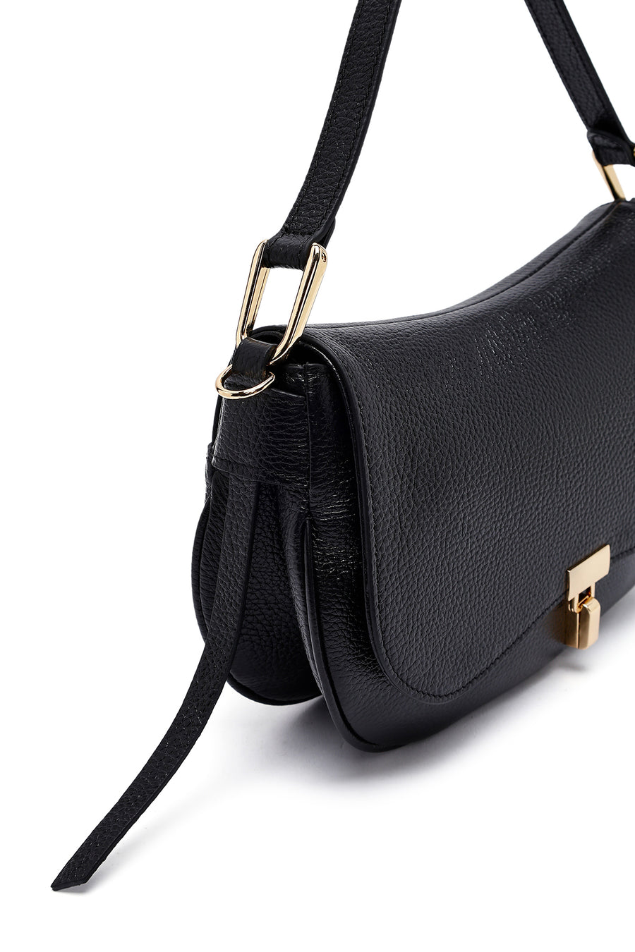 Woman Black Long Strap Leather Shoulder bag