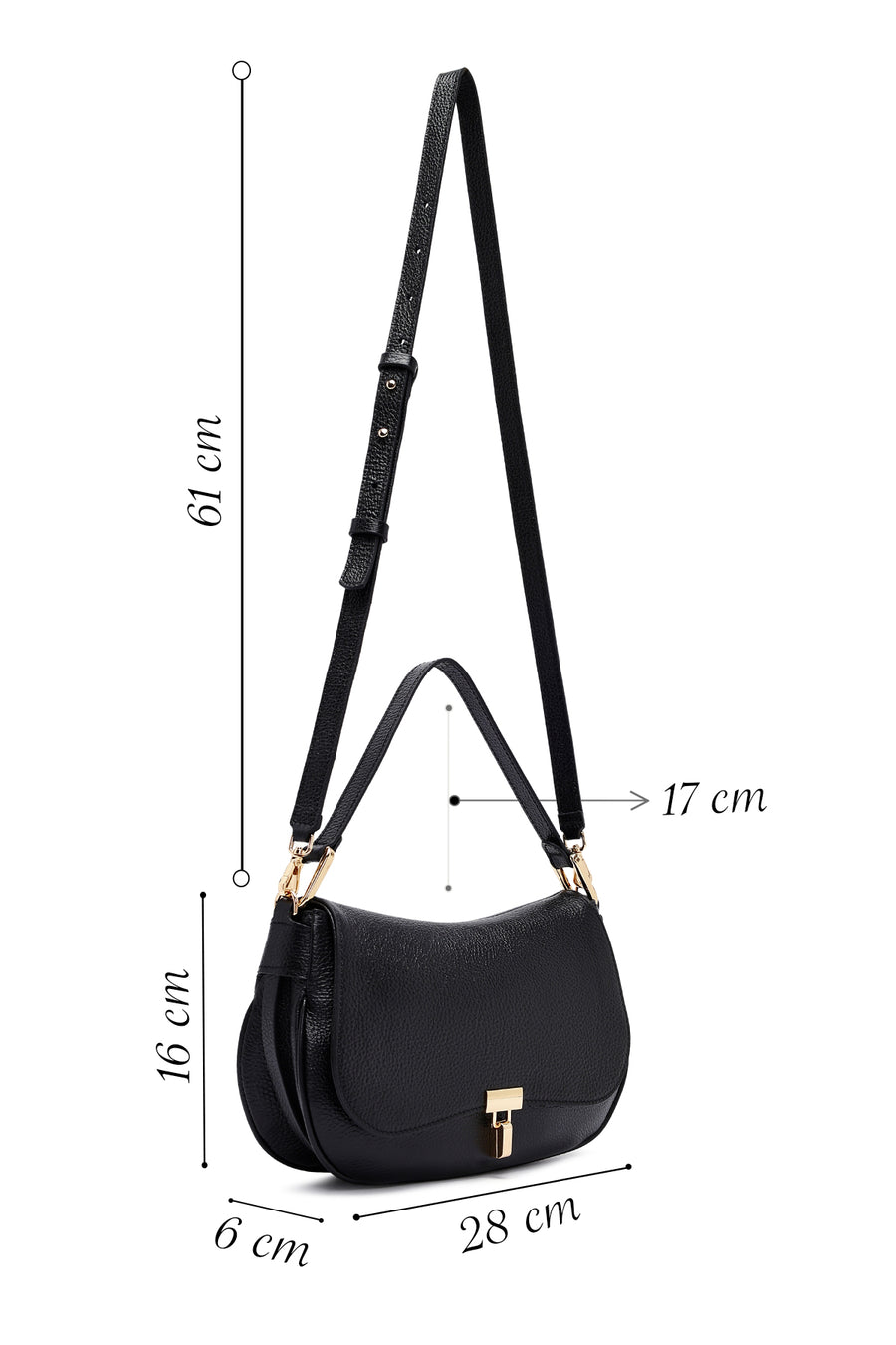 Woman Black Long Strap Leather Shoulder bag