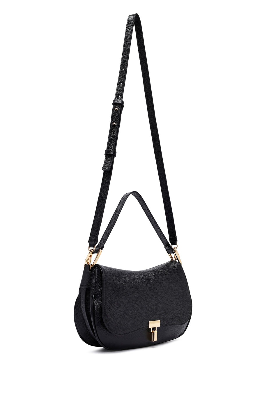 Woman Black Long Strap Leather Shoulder bag
