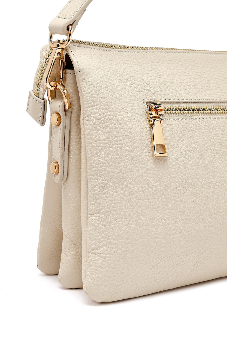 Woman Beige Long Strap Leather Shoulder bag