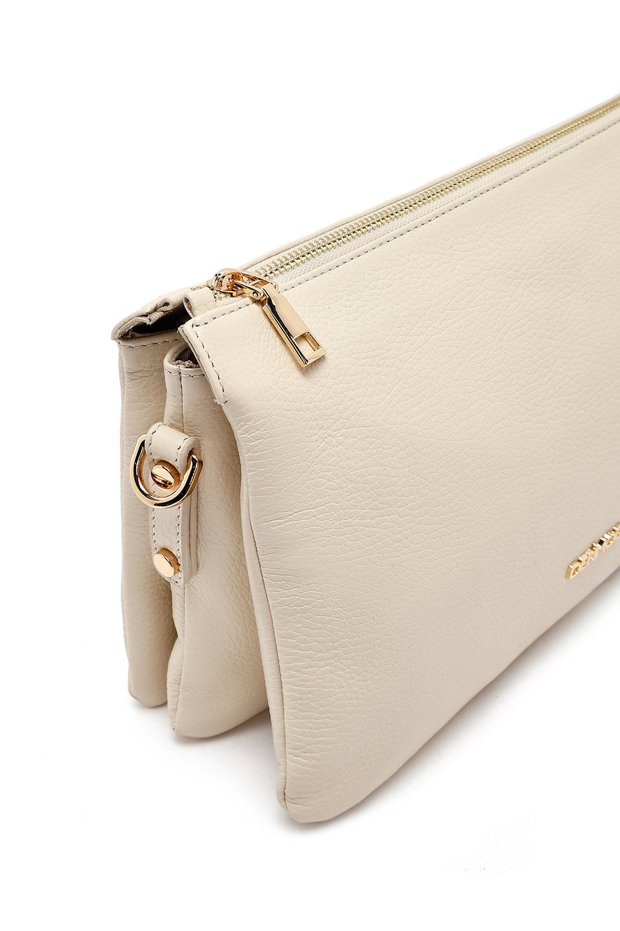 Woman Beige Long Strap Leather Shoulder bag