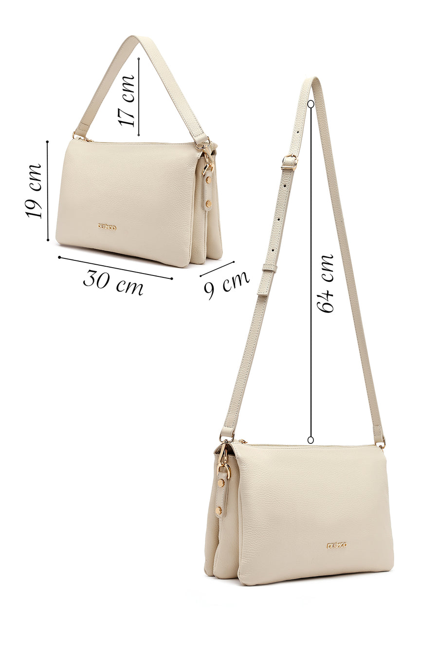 Woman Beige Long Strap Leather Shoulder bag