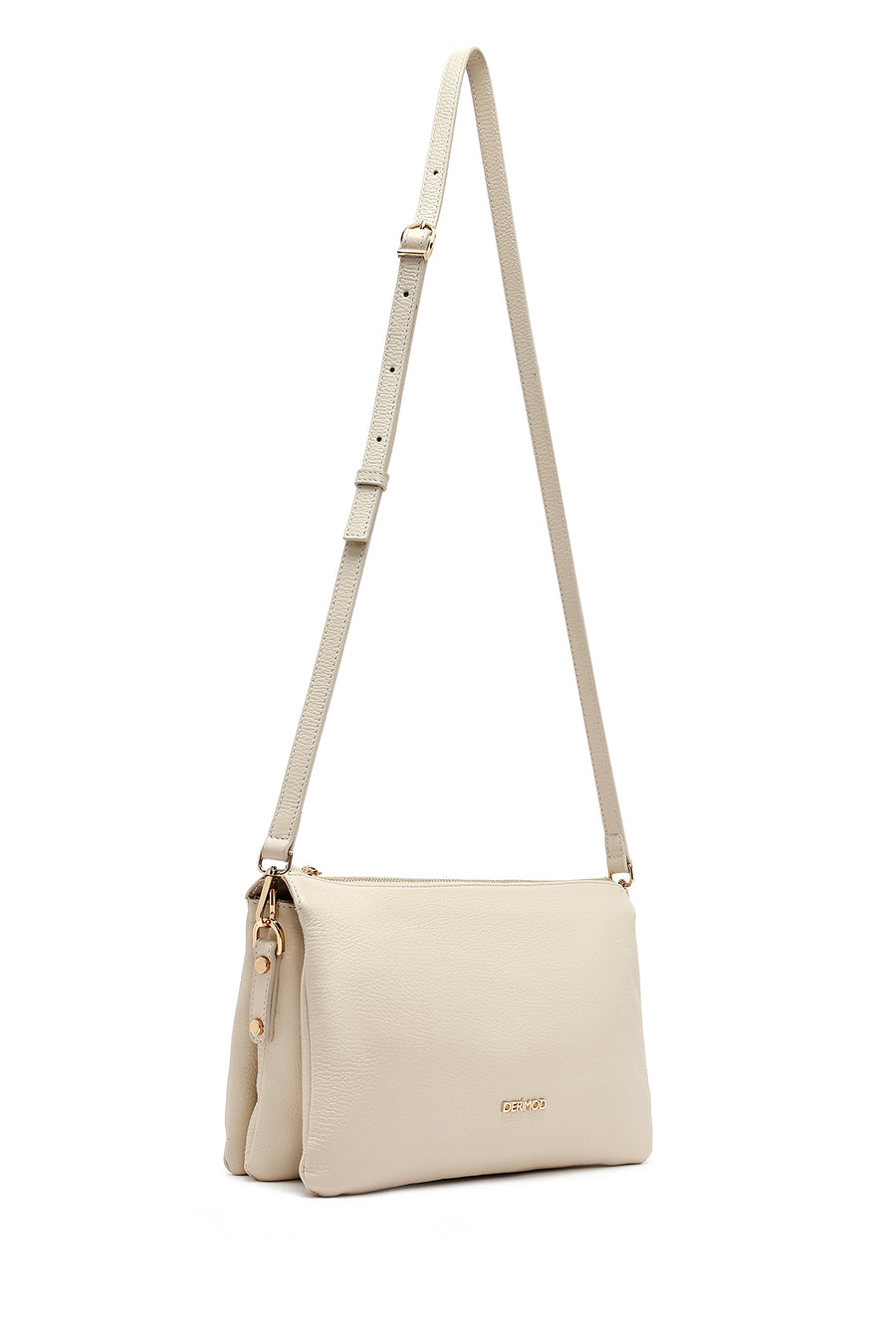 Woman Beige Long Strap Leather Shoulder bag