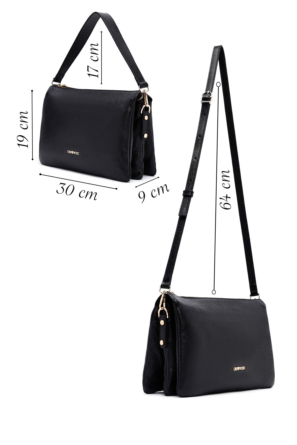 Kadın Siyah Uzun Askılı Deri Omuz Çantası