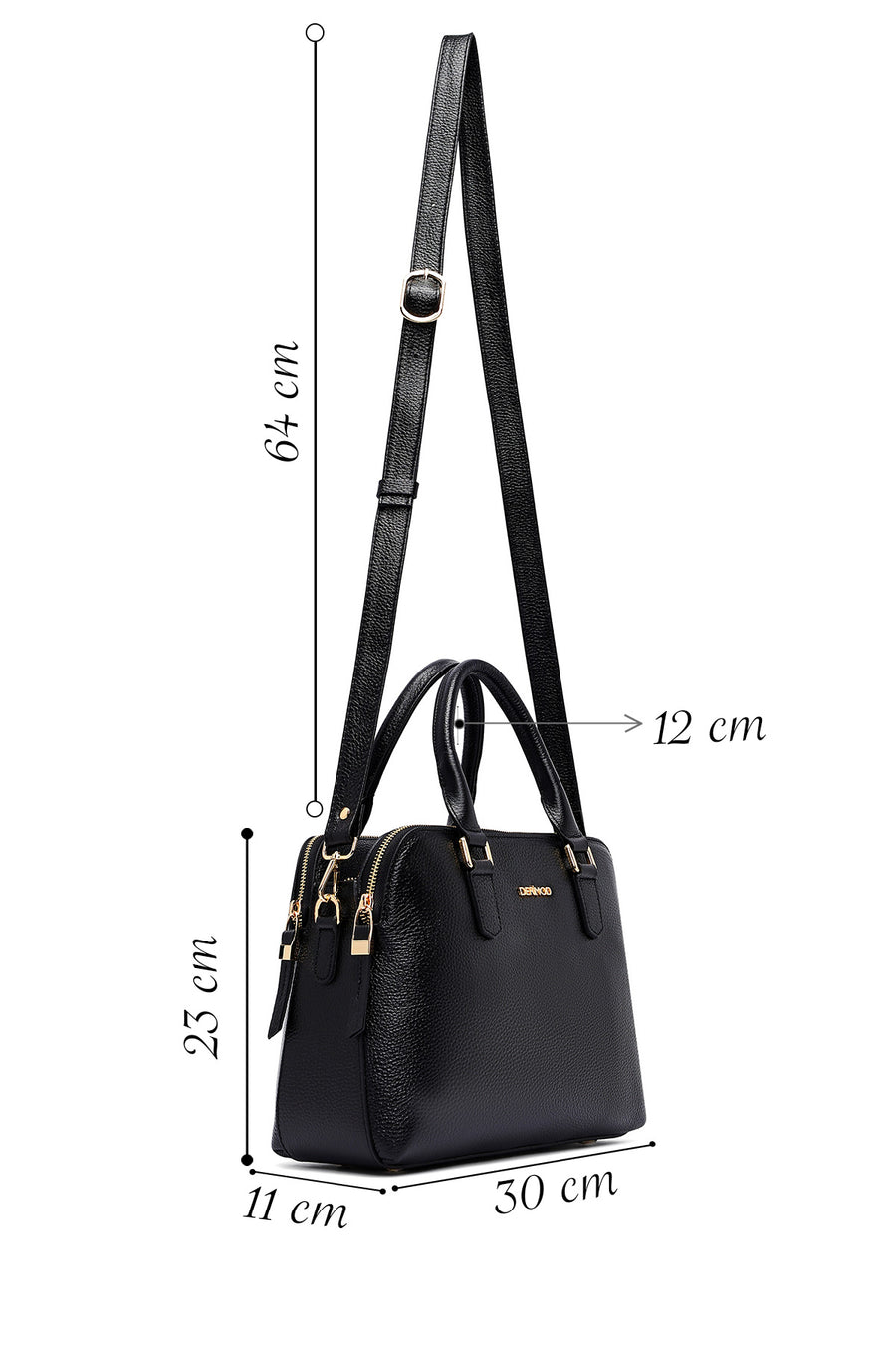 Woman Black Long Strap Leather Classic Handbag