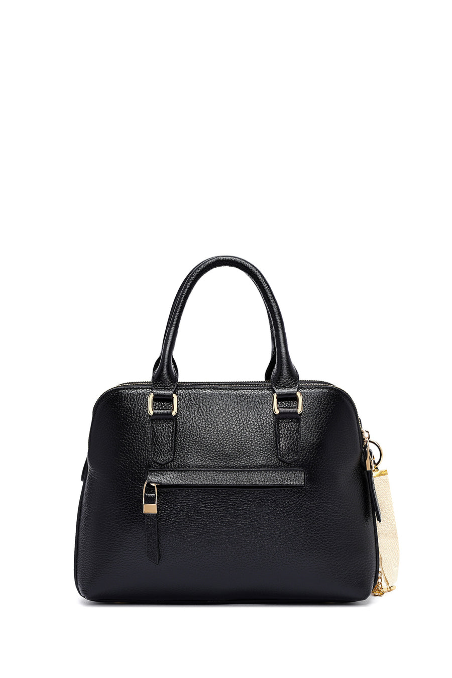 Woman Black Long Strap Leather Classic Handbag