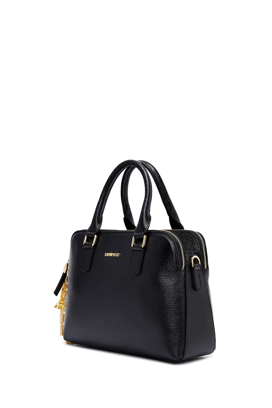 Woman Black Long Strap Leather Classic Handbag