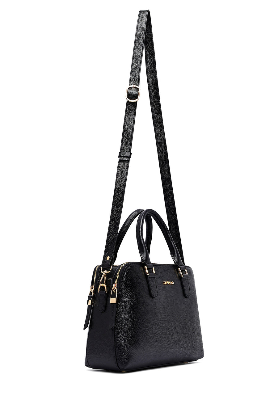 Woman Black Long Strap Leather Classic Handbag