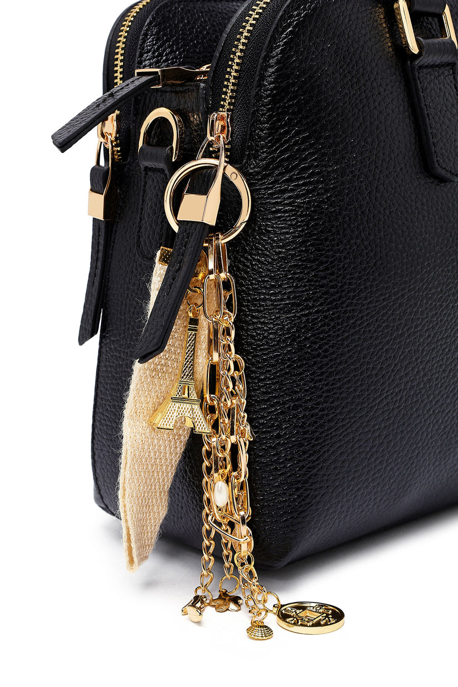 Woman Black Long Strap Leather Classic Handbag