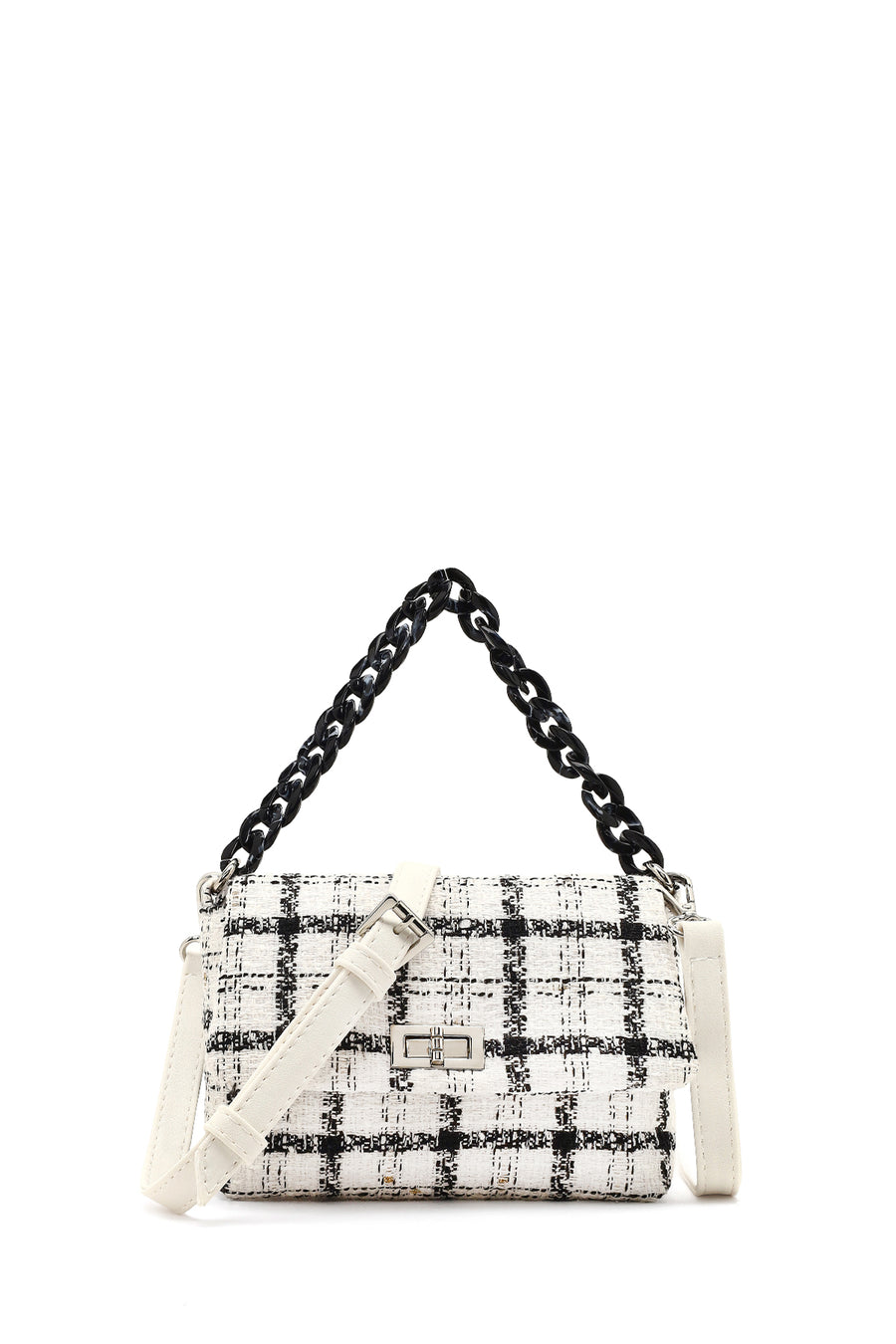 Women's White Long Strapped Patterned Fabric Crossbody Bag 25SBD23726F | Derimod