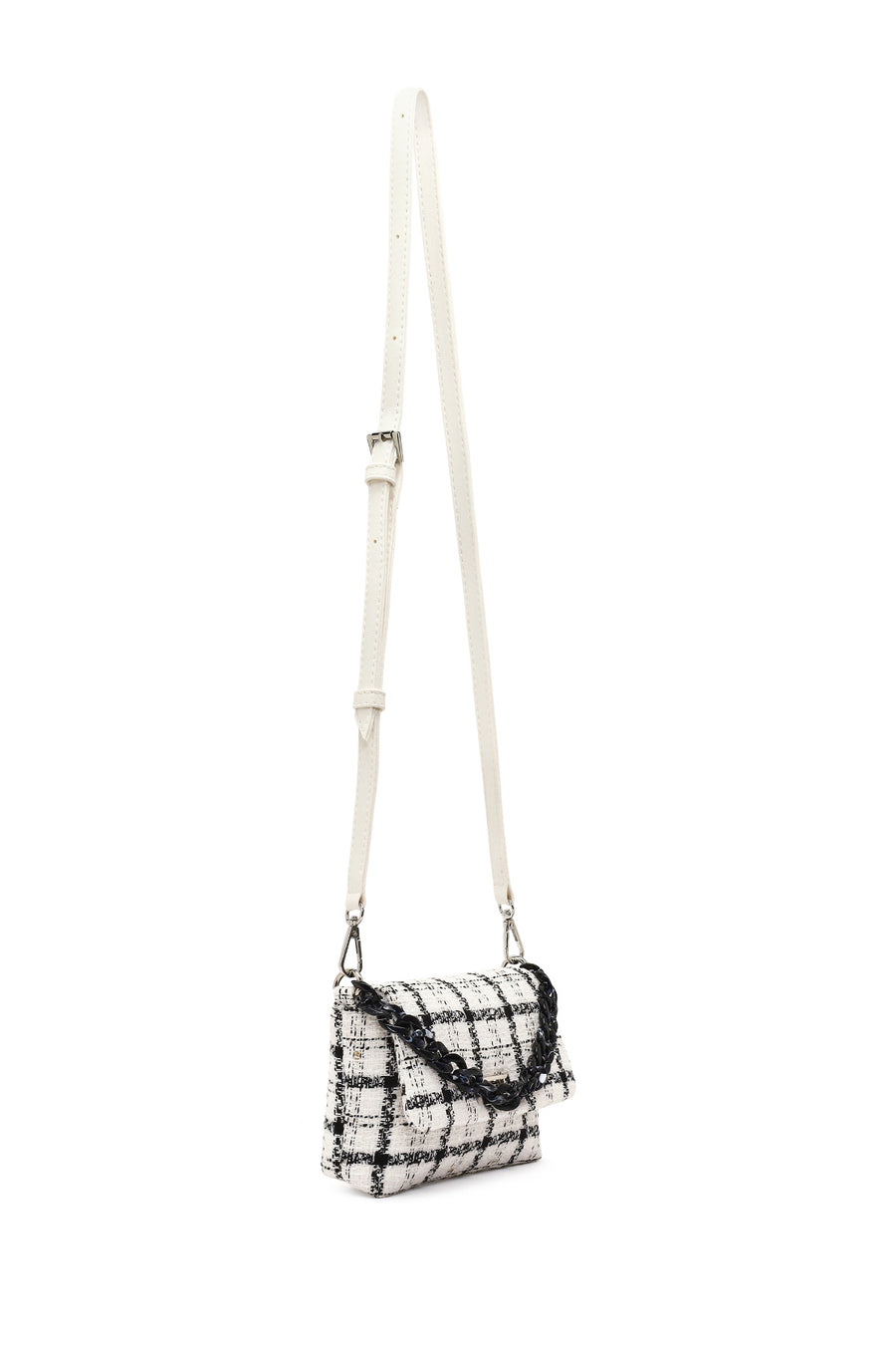 Women's White Long Strapped Patterned Fabric Crossbody Bag