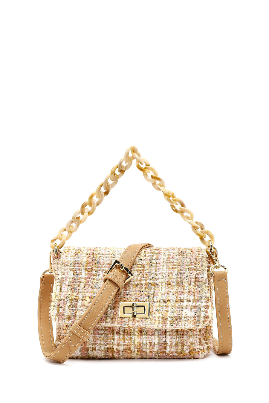 Women's Pink Long Strapped Patterned Fabric Crossbody Bag 25SBD23726F | Derimod