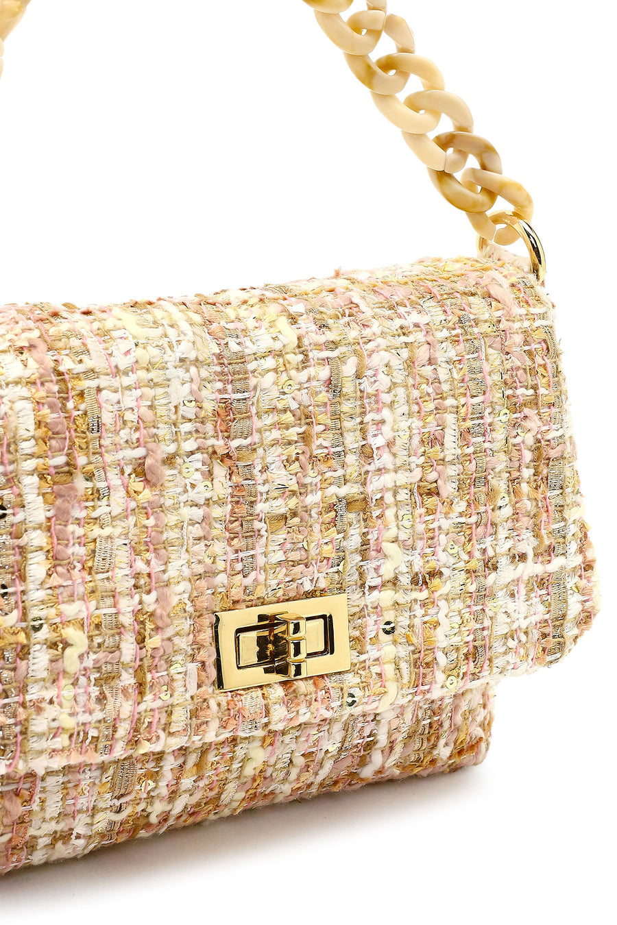 Women's Pink Long Strapped Patterned Fabric Crossbody Bag