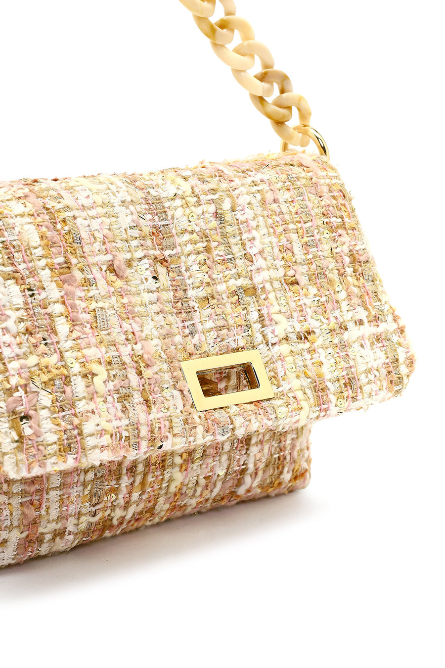 Women's Pink Long Strapped Patterned Fabric Crossbody Bag