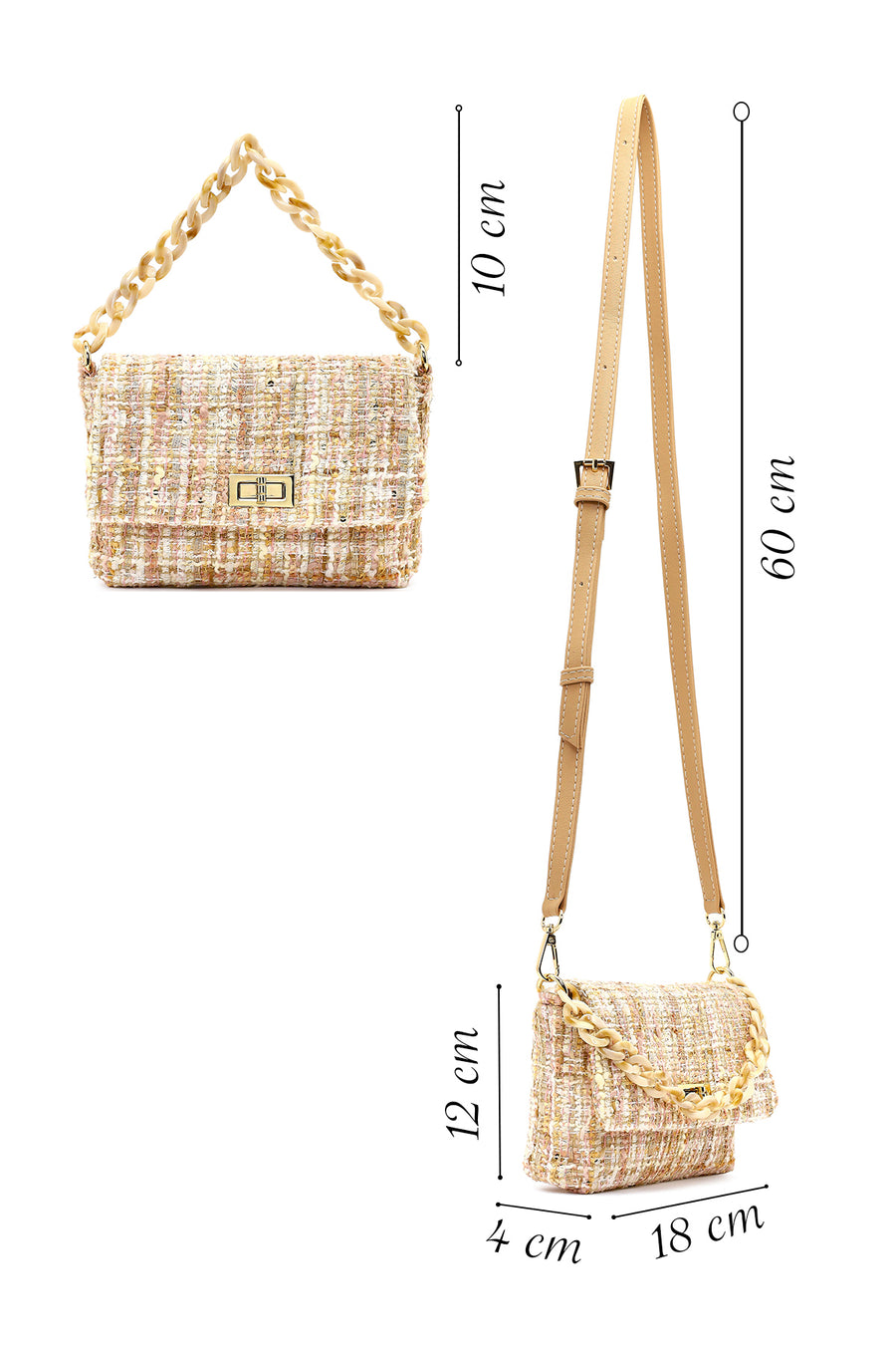 Women's Pink Long Strapped Patterned Fabric Crossbody Bag