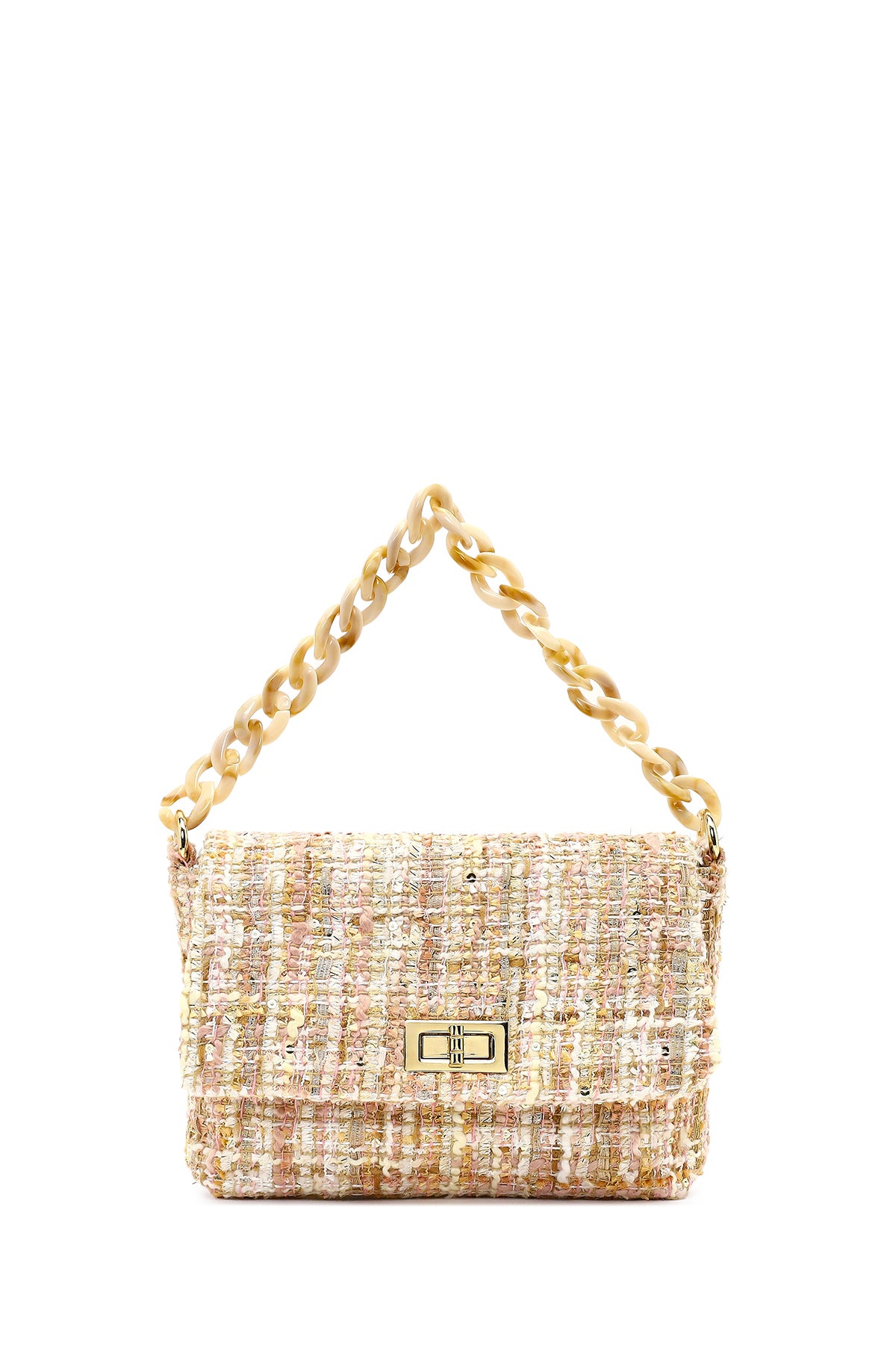 Kadın Pembe Uzun Askılı Desenli Kumaş Çapraz Çanta