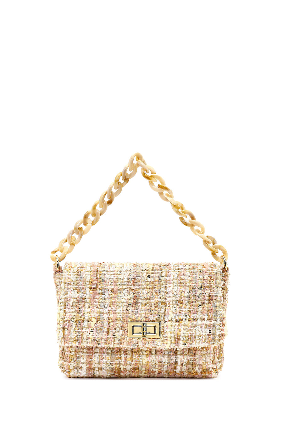 Women's Pink Long Strapped Patterned Fabric Crossbody Bag