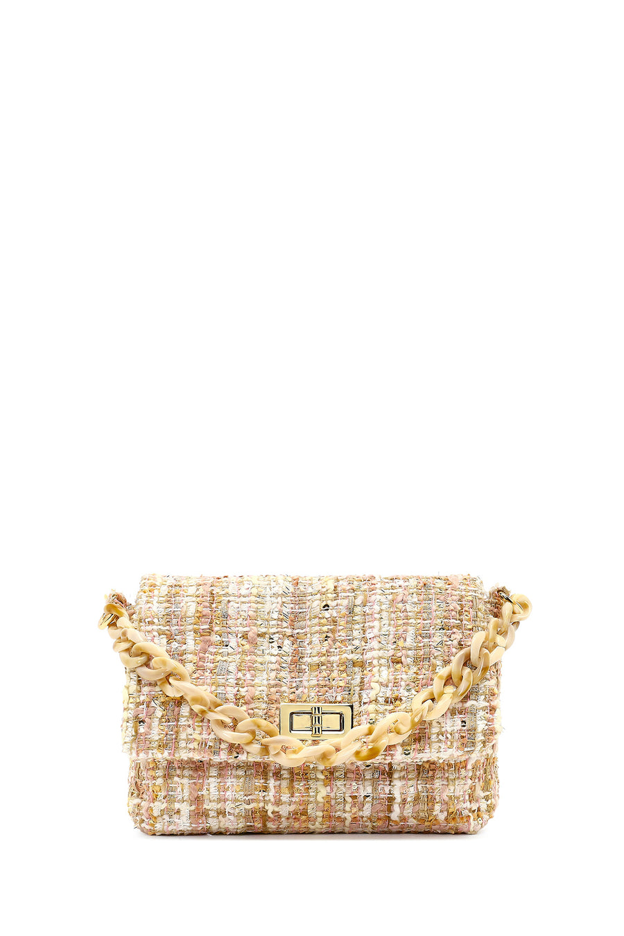 Women's Pink Long Strapped Patterned Fabric Crossbody Bag