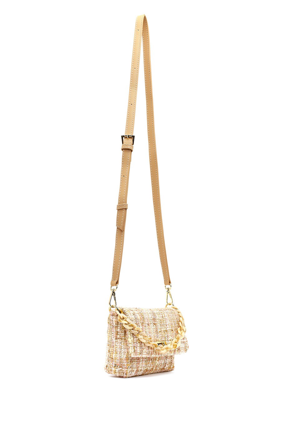Women's Pink Long Strapped Patterned Fabric Crossbody Bag