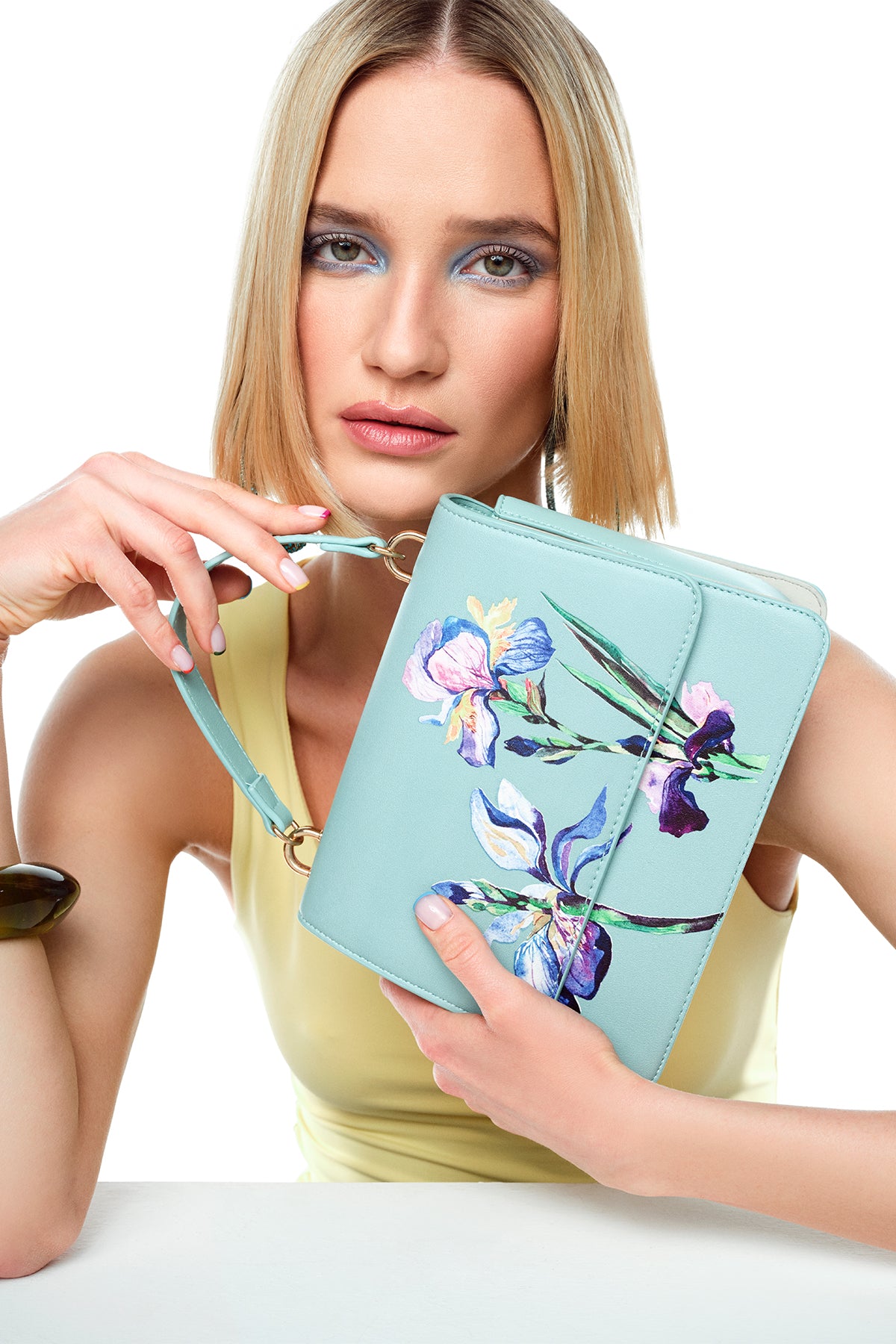 Kadın Mavi Uzun Askılı Desenli Kol Çantası