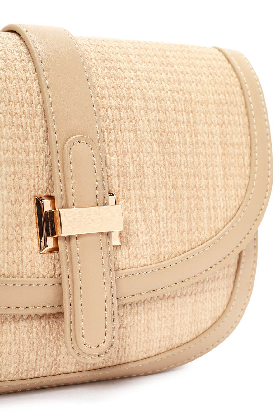 Women's Beige Long Strap Mini Straw Shoulder Bag