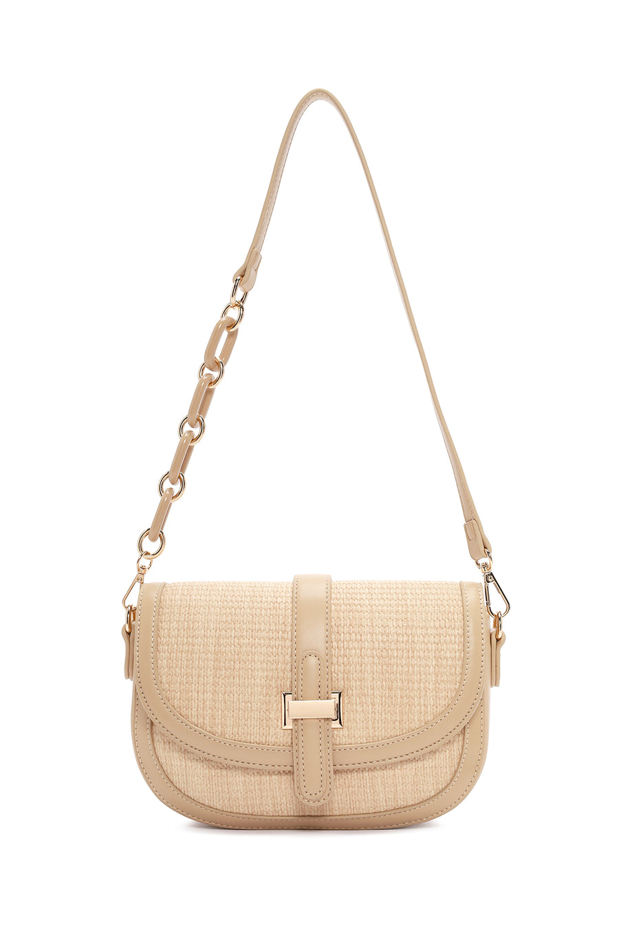 Women's Beige Long Strap Mini Straw Shoulder Bag
