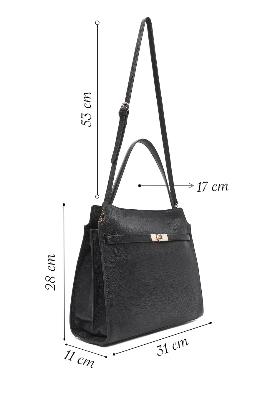 Women's Black Long Strap Classic Leather Shoulder Bag