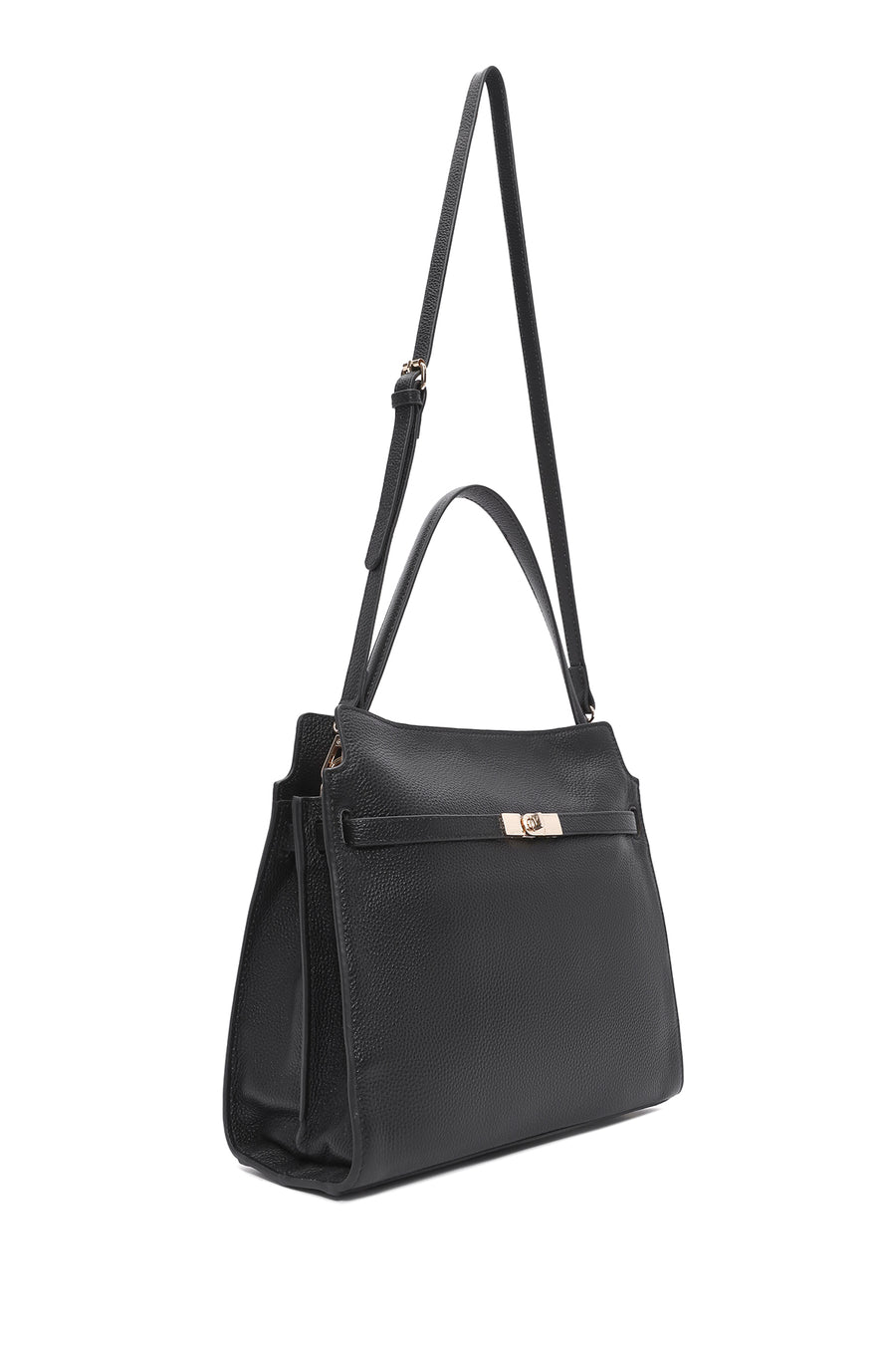 Women's Black Long Strap Classic Leather Shoulder Bag