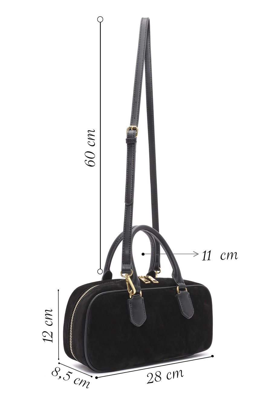 Women's Black Long Strap Suede Leather Handbag