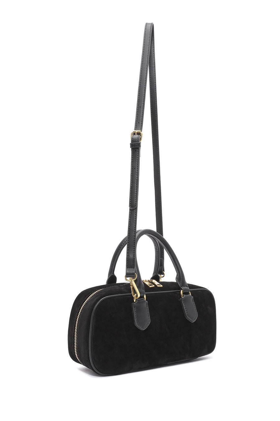 Women's Black Long Strap Suede Leather Handbag