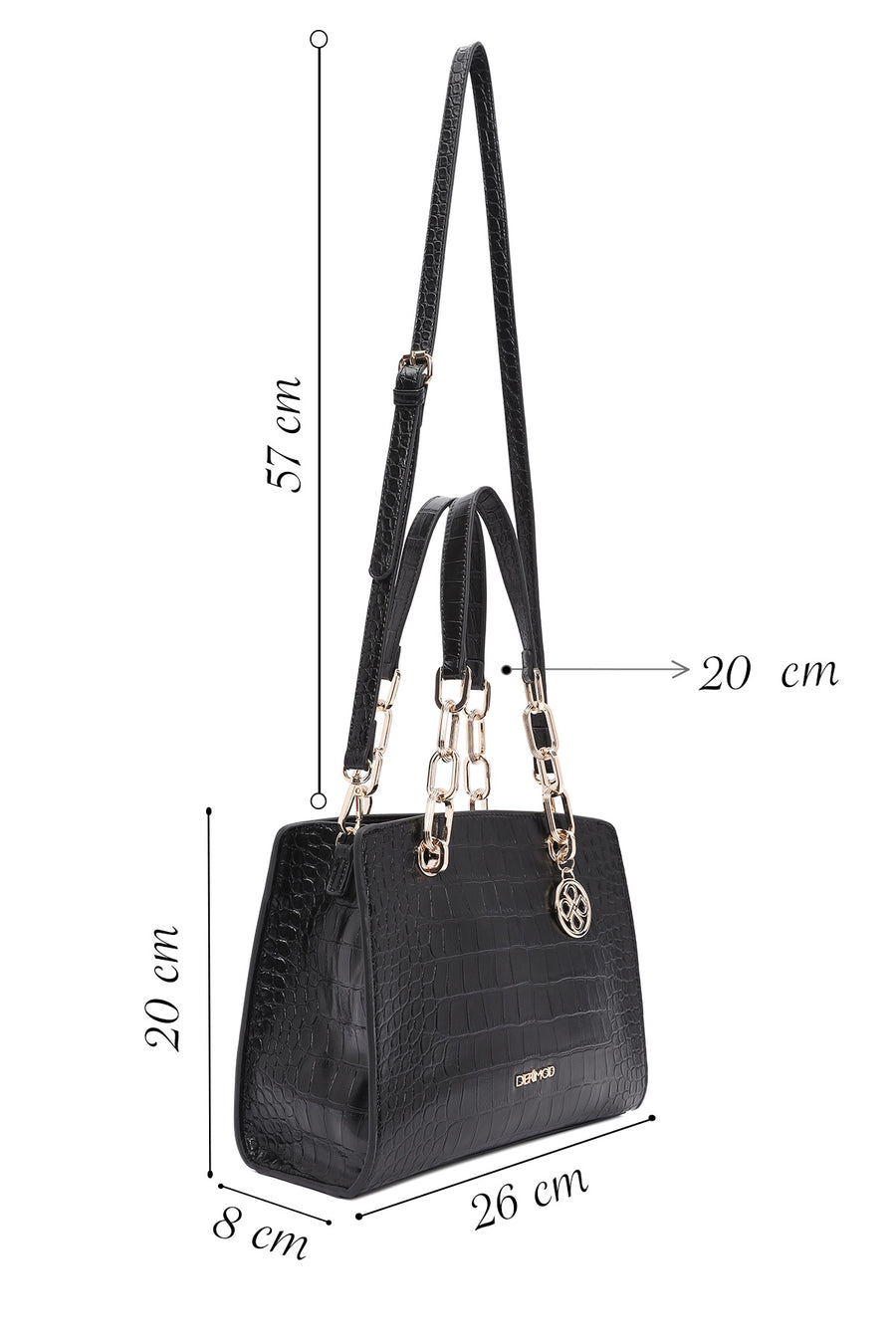 Women's Black Long Strap Crocodile Patterned Classic Shoulder Bag