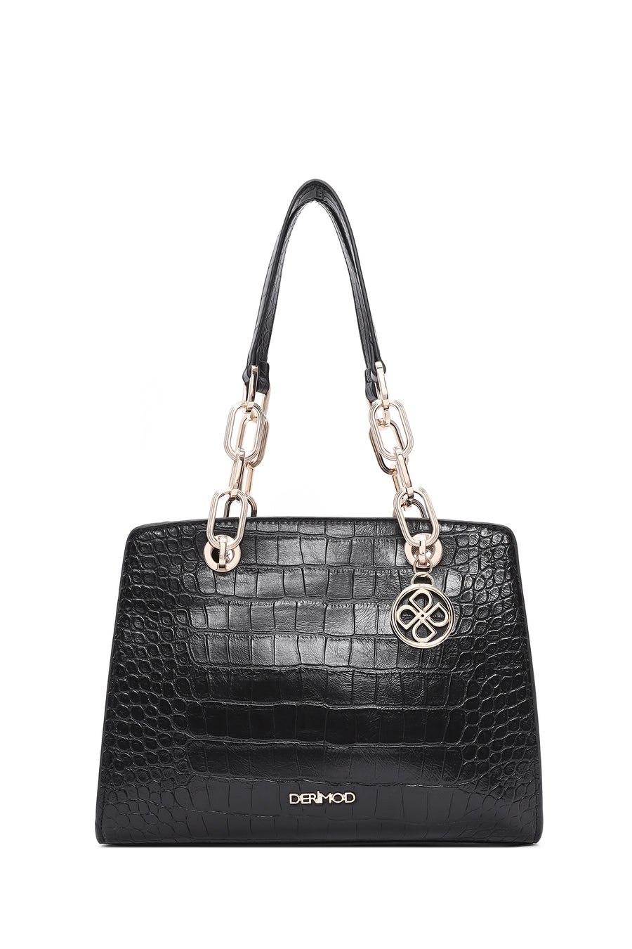 Women's Black Long Strap Crocodile Patterned Classic Shoulder Bag
