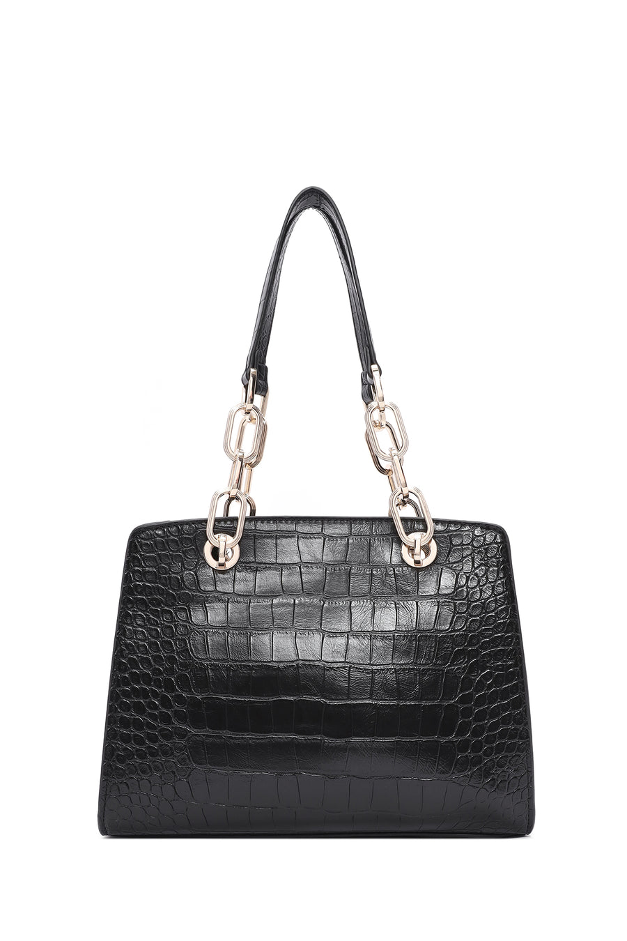 Women's Black Long Strap Crocodile Patterned Classic Shoulder Bag