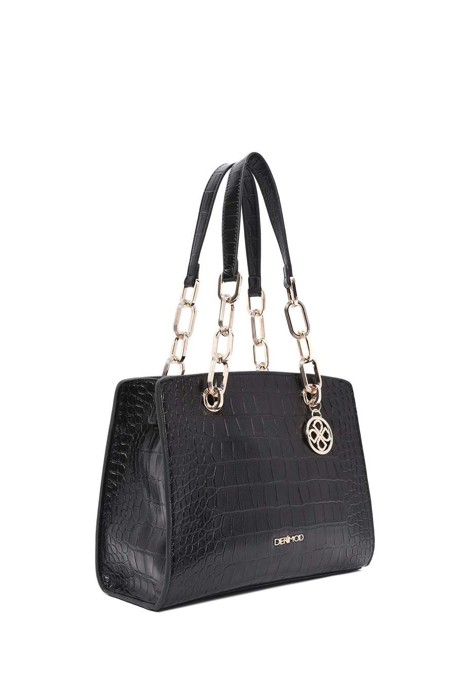 Women's Black Long Strap Crocodile Patterned Classic Shoulder Bag