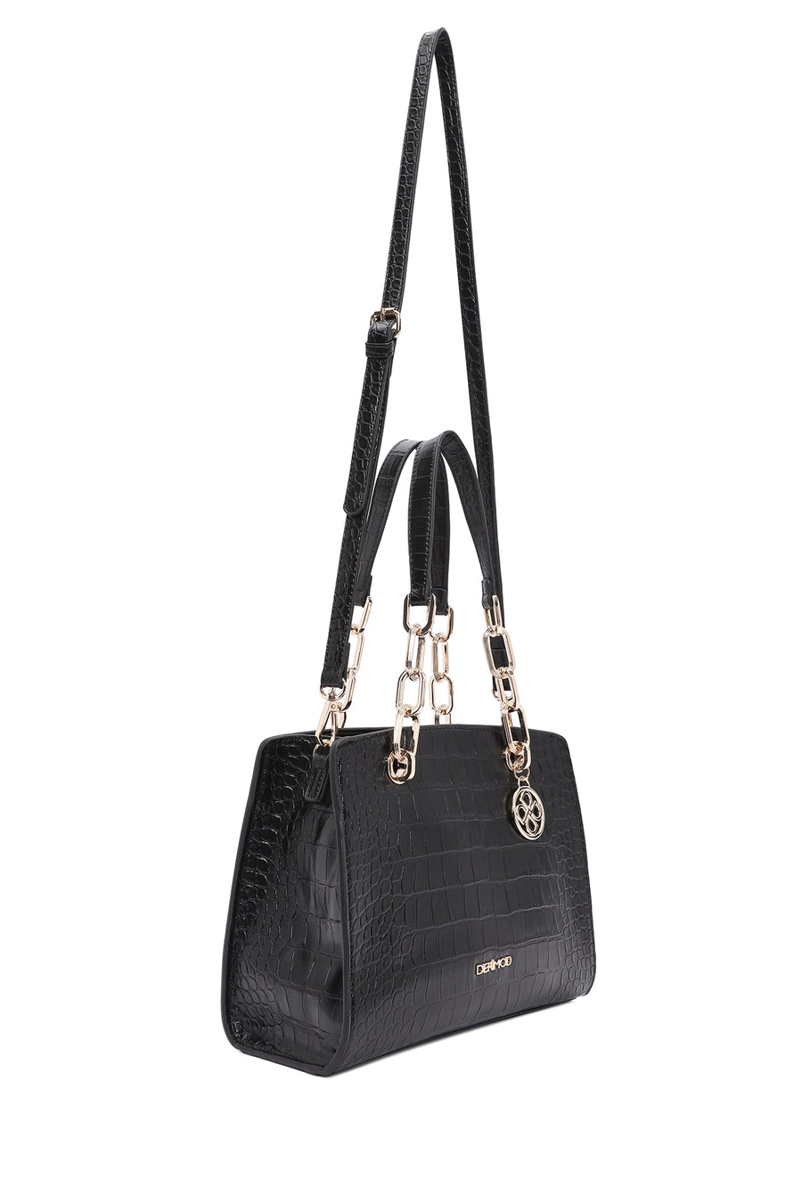 Women's Black Long Strap Crocodile Patterned Classic Shoulder Bag