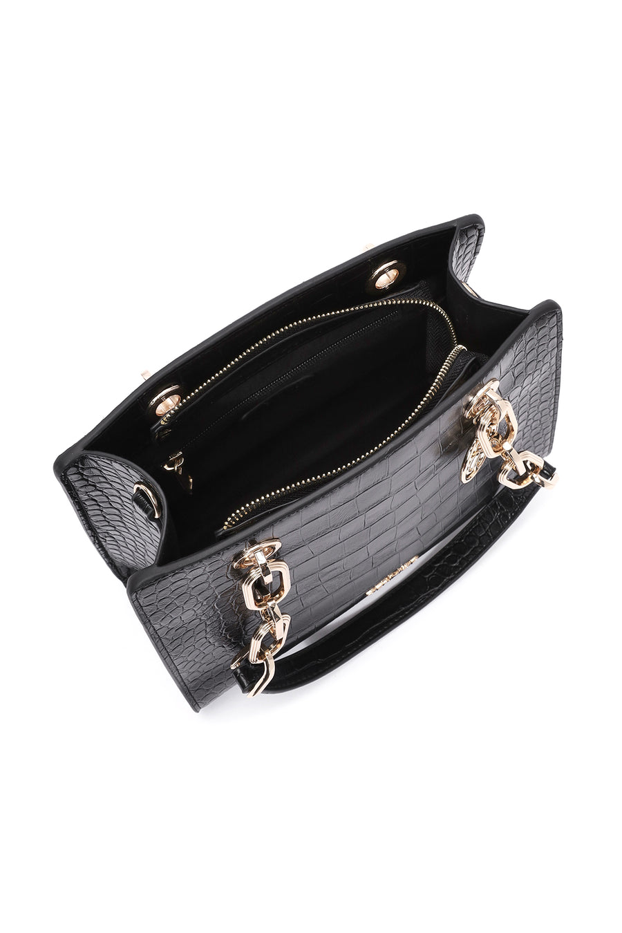 Women's Black Long Strap Crocodile Patterned Classic Shoulder Bag