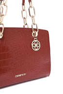 Kadın Bordo Uzun Askılı Kroko Desenli Klasik Omuz Çantası | Derimod