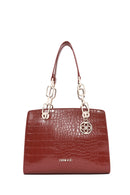 Kadın Bordo Uzun Askılı Kroko Desenli Klasik Omuz Çantası | Derimod